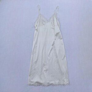 Vintage Deena Cream Ivory Lace Trim Satin Full Length Slip Dress Size 38 Size M